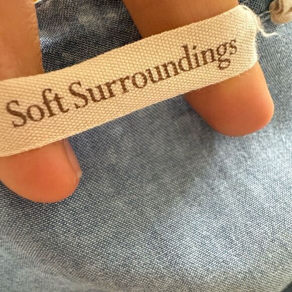 New Soft Surroundings Blue Animal Print Chambray Tunic Top Blouse Size Large - Picture 7 of 9